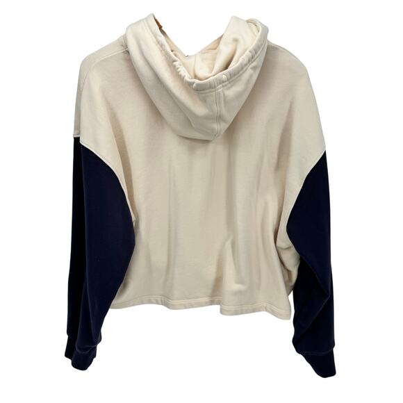 adidas Originals Hoodie Womens Large Cropped Pullover Cream Blue Logo Hit - Picture 3 of 8